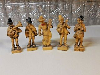 5 Vintage Black Forest German Wood Carved Musicians From Germany 2