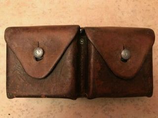 Swiss Army Military Belt 2 Compartment Leather Ammo Cartridge Pouch Vintage 1939