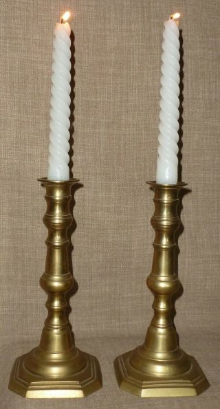 Old Heavy 8 " Tall " Turned " Style Brass Candlesticks Candle Holders