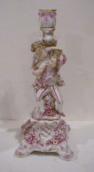 Pair c:1887 Sitzendorf German Porcelain Figurial Candlesticks 2