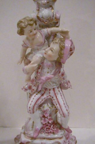 Pair c:1887 Sitzendorf German Porcelain Figurial Candlesticks 4