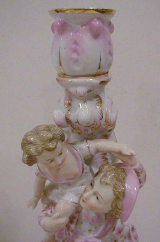 Pair c:1887 Sitzendorf German Porcelain Figurial Candlesticks 5