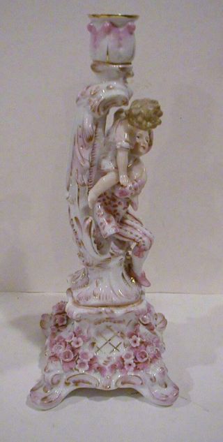Pair c:1887 Sitzendorf German Porcelain Figurial Candlesticks 6