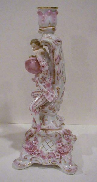 Pair c:1887 Sitzendorf German Porcelain Figurial Candlesticks 8