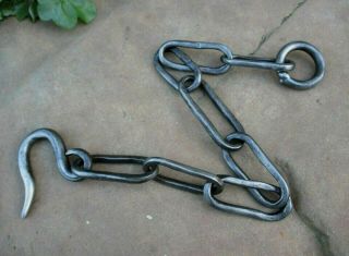 Antique Wrought Iron Hook Chain Hanging Old Tool Kitchen Rustic Barn Farm 24 "