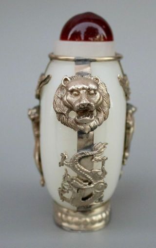 Chinese old Afghanistan White Jade Silver Gecko Snuff Bottle 4