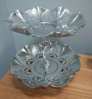 VINTAGE ART DECO DANCING NUDE LADY CHROMED 2 TIER CAKE STAND THISTLE DECORATION 3