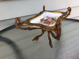 ANTIQUE FRENCH SEVRES HAND PAINTED PORCELAIN COMPOTE DISH TRAY w BRONZE MOUNT 3