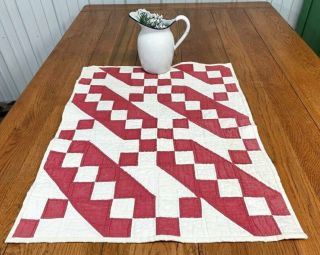Americana Red C 1900 Jacobs Ladder Quilt Table Vintage 28 X 22
