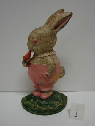 Antique Cast Iron Hubley 36 Baby Bunny Rabbit W/ Carrot Doorstop 9 "