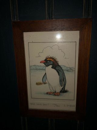 L.  Dubose Penguin Picture Bad Hair Day 170/300 Print Eddie Bauer 4x6 Signed 2