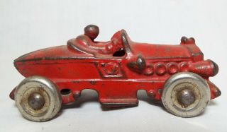 Old Antique Small Cast Iron Red Race Car Toy W/ Driver Paint