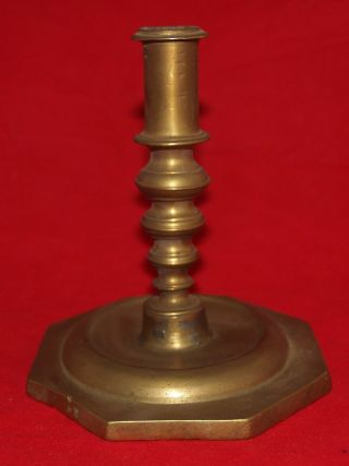 Antique 17th 18th Century Spanish Continental Brass Candlestick Knobbed Stem