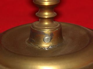 ANTIQUE 17TH 18TH CENTURY SPANISH CONTINENTAL BRASS CANDLESTICK KNOBBED STEM 4