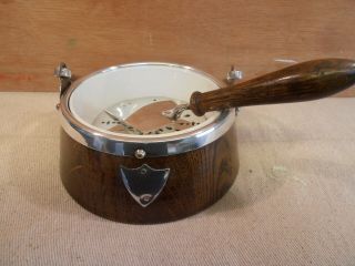 Early 20thc Caviar Dish,  Oak And Silver Plated,  Ceramic Dish,  Drainer And Server.
