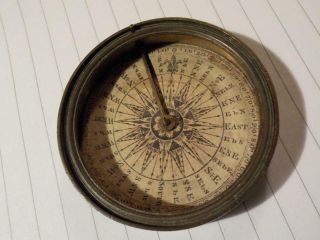 Victorian Brass Pocket Compass Wth Paper Dial - Lid,  Glass & Pointer Missing