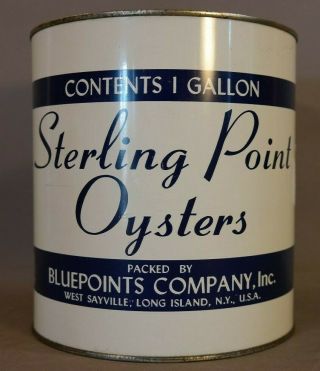Vintage Sterling Point Oyster Tin Old Long Island York Advertising 1 Gal Can