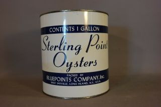 Vintage STERLING POINT OYSTER TIN Old LONG ISLAND York ADVERTISING 1 Gal CAN 3