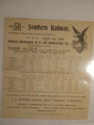 Southern Railway Schedule Route Map Spanish American War Volunteer Camp Alger 98