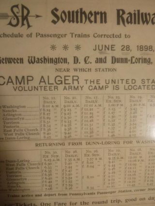 Southern Railway Schedule Route Map Spanish American War Volunteer Camp Alger 98 3