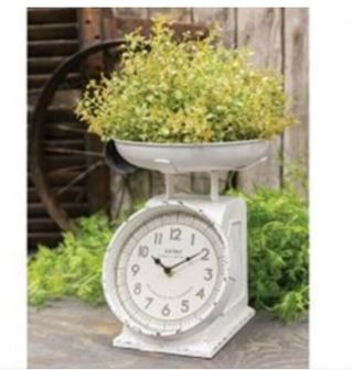 Farmhouse Kitchen Scale Clock Country Chippy Antique White Finish Metal Cottage