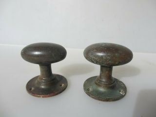 Vintage Bronze Door Knobs Handle Pulls Antique Old Oval Plate Brass