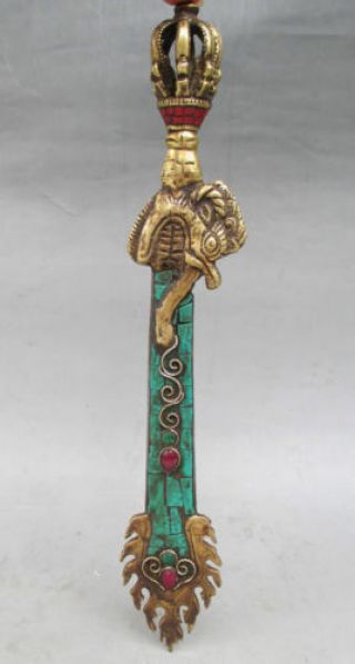 11.  4 " Old Tibet Tibetan Turquoise Bronze Manjushri Wisdom Sword