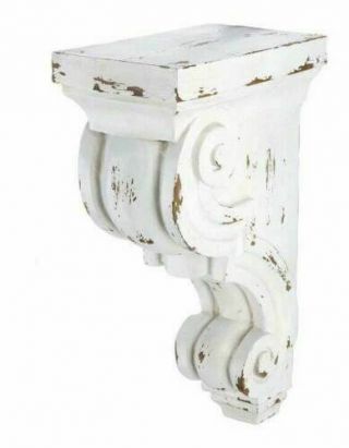 One Large Rustic Corbel / Bracket Distressed Antique White Wood Corbel