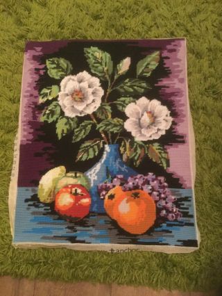 Large Vintage Wool Tapestry Anchor Fruit And Flowers