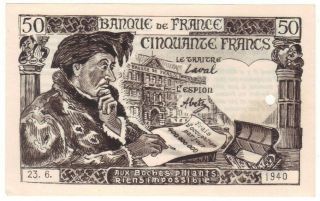 Wwii Allied Dropped Propaganda Banknote Leaflet France Safe Conduct