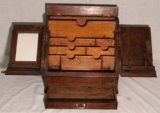 Antique vtg 19th oak Doctor ' s portable APOTHECARY CHEST Tool Box Medical Cabinet 2