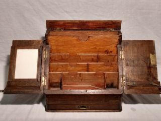 Antique vtg 19th oak Doctor ' s portable APOTHECARY CHEST Tool Box Medical Cabinet 7