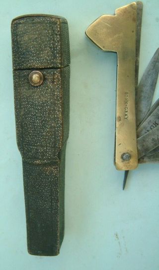 Antique Medical Instrument Fleam Blood Letting 7 Blade & Shagreen case 7