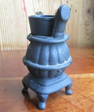 Antique Miniature Salesman Sample Cast Iron Pot Belly Pipe Stove w/ Tiny Kettle 7