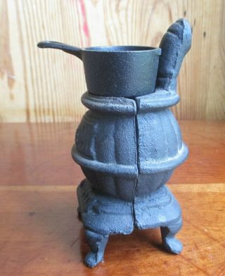 Antique Miniature Salesman Sample Cast Iron Pot Belly Pipe Stove w/ Tiny Kettle 8