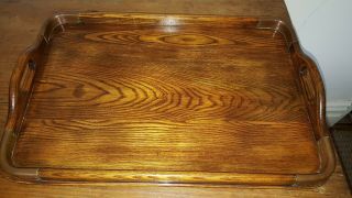Old Vintage Antique Wooden 2 Handled Tray With Copper Corners Arts And Crafts