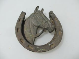 Antique Brass Door Knocker Vintage Lucky Horse Shoe Stallion Mare Old 5