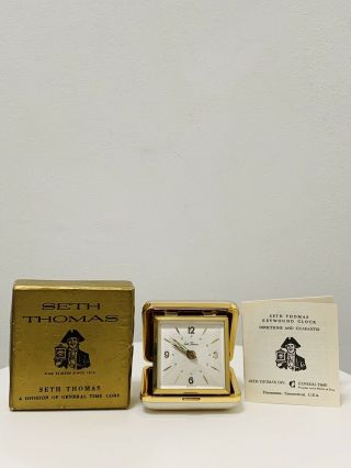 Vintage Seth Thomas Wind - Up Travel Alarm Clock 2” Rare Rose Pattern Ornate