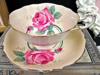 PARAGON tea cup and saucer ROSE pink & peach teacup wide mouth set 3