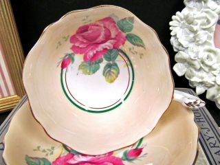 PARAGON tea cup and saucer ROSE pink & peach teacup wide mouth set 4