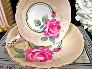 PARAGON tea cup and saucer ROSE pink & peach teacup wide mouth set 5