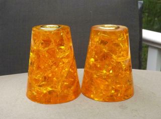 Pair Solarstein Germany Mid Century Modern Crackle Candle Holders Candlesticks