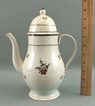 Antique 18thc English Soft Paste Lowestoft Porcelain Coffee Pot Painted Flowers