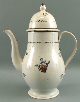 Antique 18thC English Soft Paste Lowestoft Porcelain Coffee Pot Painted Flowers 2