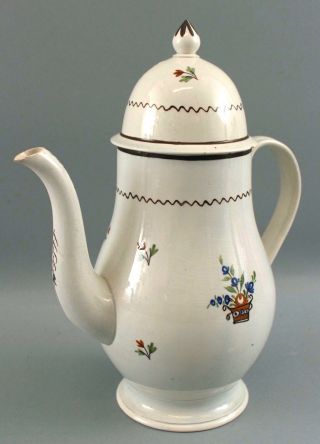 Antique 18thC English Soft Paste Lowestoft Porcelain Coffee Pot Painted Flowers 3