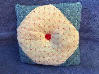 Prim Americana Vintage Quilt Pillow,  Handmade Ooak Red,  Blue,  White,  Button