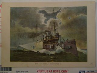 Uss Columbia Night Patrol 1898 Us Navy Cruiser Spanish American War Lithograph