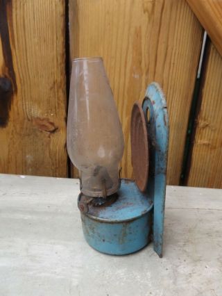 Wall Mounted Paraffin Lamp Vintage,  Living Van Vertias Made In England Blue Tin
