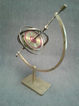 Vintage Metal Gyroscope Spinning Top With Brass Stand