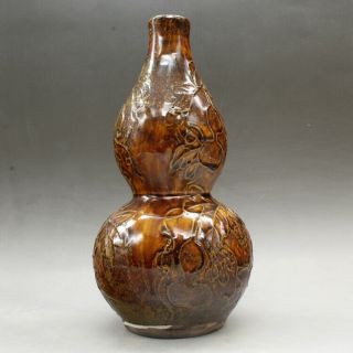 Chinese Old Hand - Made Yellow Glaze Porcelain Gourd Shape Vase C02